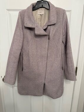 LOFT Lavender Herringbone Wool-Blend Pea Coat